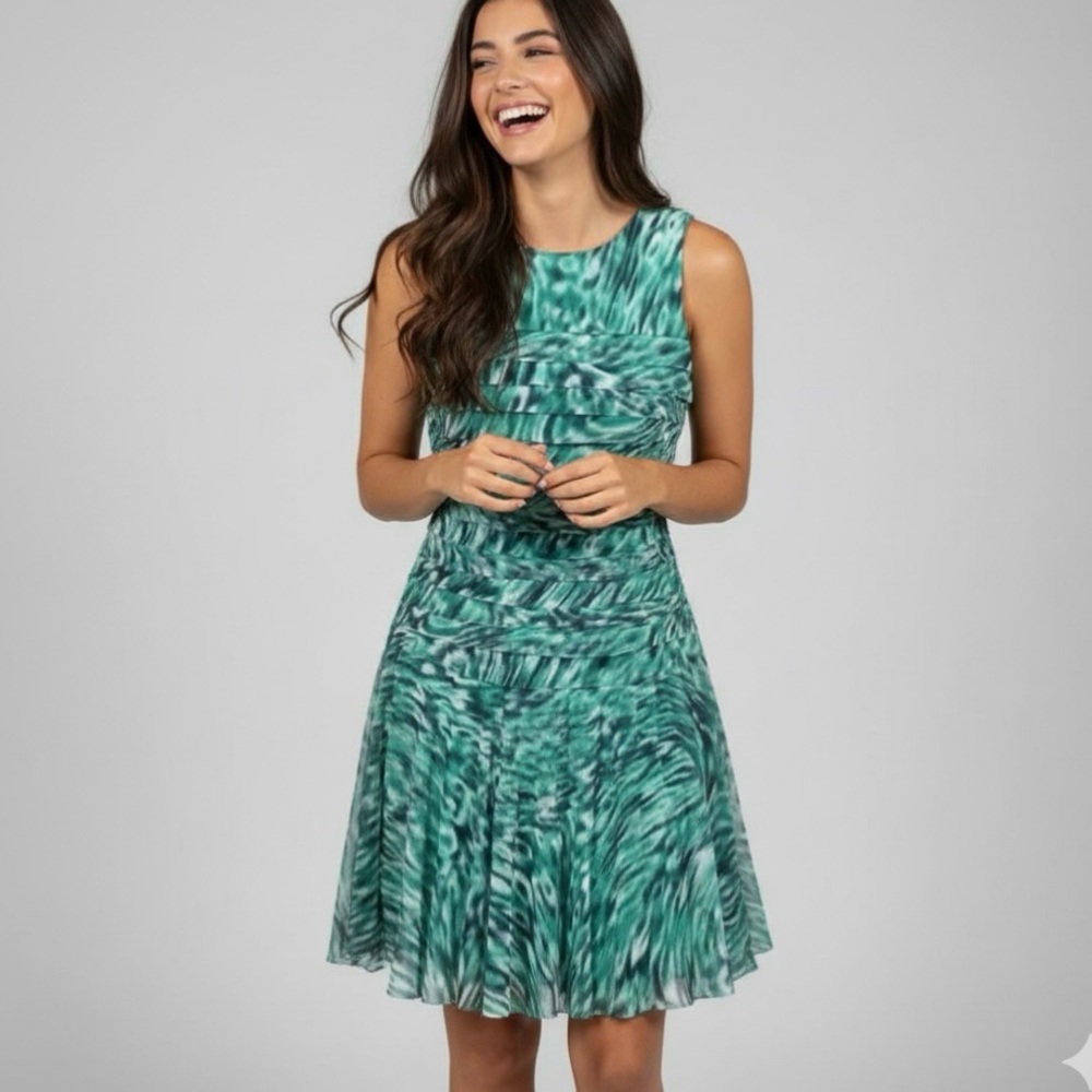 London Times Dress Tiered Layered Mesh Sleeveless 4 Garden Party Flowy Brunch